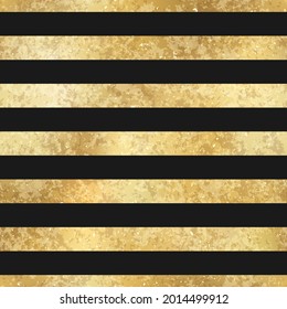 Vector Geometric Striped Golden Seamless Pattern. Shiny yellow gold foil patina repeat texture with black lines. Abstract stripes modern luxury metal surface digital paper, background, wallpaper.