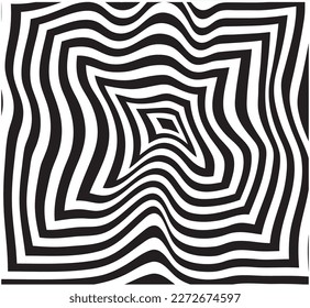 Vector geometric stripes background , optical black and white lines illustration, psychedelic linear pattern, hypnotic geometric curved illusion.Eps 10.