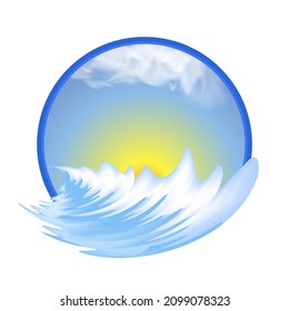 Vector Geometric Summer Logo with Sea and Sunrise. Icon for Resort, Hotel, Travel Agency with Ocean and Sun.