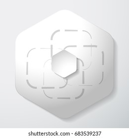 Vector geometric template with hexagonal shapes cut from paper with shadow on the gradient gray background.