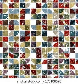 Vector geometric textile abstract seamless pattern, spotted frayed mosaic canvas.