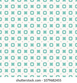 Vector geometric texture. Abstract seamless pattern with small shapes, curved squares, perforated octagons, lines. Vintage ornament in turquoise and beige colors. Simple decorative design element