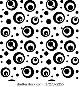 Vector geometric texture. Abstract geometric seamless pattern with circles and hollow circles. Simple monochrome abstract background, Design for prints, fabric, textile, furniture