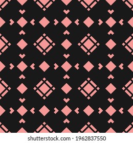 Vector geometric texture with diamond shapes, rhombuses, squares. Abstract modern seamless pattern. Simple pink and black background. Elegant repeat design for decor, textile, fabric, tileable print