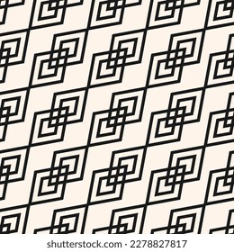 Vector geometric texture. Elegant monochrome seamless pattern with diamonds, rhombuses, thin lines, diagonal grid. Abstract black and white graphic ornament. Art deco style. Modern linear background