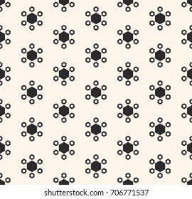 Vector geometric texture. Honeycomb seamless pattern. Abstract monochrome hexagon background with simple floral hexagonal figures. Repeat design for tileable print, decor, fabric, textile, furniture