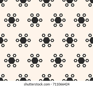 Vector geometric texture. Honeycomb seamless pattern. Abstract monochrome hexagon background with simple floral hexagonal figures. Stylish minimalist design for prints, decor, fabric, textile, covers