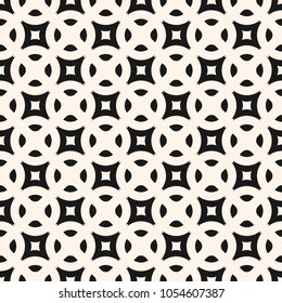 Vector geometric texture, modern minimalist monochrome seamless pattern with rounded shapes, squares, lattice. Funky style ornament. Black and white abstract repeat background. Design for decor, print