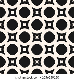 Vector geometric texture, modern minimalist monochrome seamless pattern with rounded shapes, circles, squares. Funky repeat background. Black and white abstract checkered ornament. Design for decor