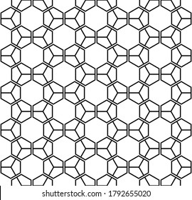 Vector geometric texture. Monochrome repeating pattern with hexagonal tiles