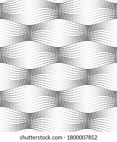 Vector geometric texture. Monochrome repeating pattern with wavy dotted lines.