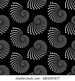 Vector geometric texture. Monochrome repeating pattern with dotted spirals.