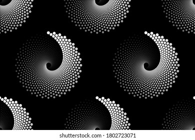 Vector geometric texture. Monochrome repeating pattern with dotted spirals.