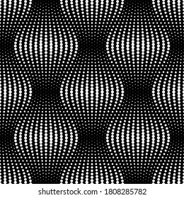 Vector geometric texture. Monochrome repeating pattern. Wavy lines made of dots.