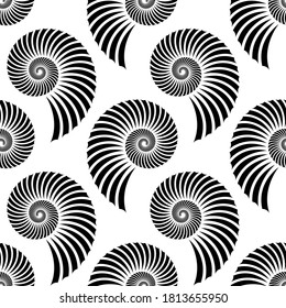 Vector geometric texture. Monochrome repeating pattern with seashells.