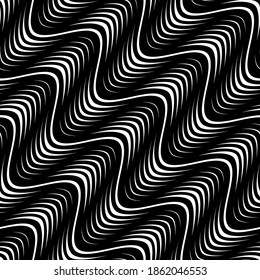Vector geometric texture. Monochrome repeating pattern with wavy lines.
