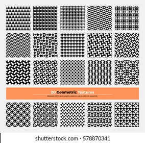 Vector Geometric Texture Pack Of 20 Abstract Geometry Pattern Background. Modern Minimalistic Clean Design With Seamless Shapes And Form Collection For Branding, Presentation, Web, Print, Decoration.