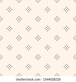 Vector geometric texture with small diamond shapes, tiny rhombuses, squares, dots. Abstract minimalist modern seamless pattern. Simple minimal monochrome background. Subtle repeat design for decor