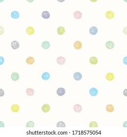 Vector geometric textured irregular pastel dot pattern with sketchy dot on white background. Simple doodle background. Surface pattern design.