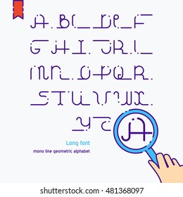 Vector geometric thin line font - simple alphabet in modern mono line style - typography design elements. Hipster modern font. Line art style typefaces. Vector uppercase glyphs set.