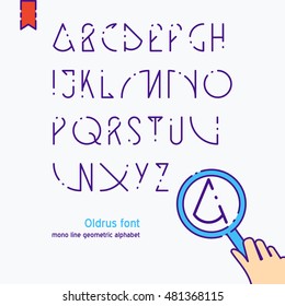 Vector geometric thin line font - simple alphabet in modern mono line style - typography design elements. Hipster modern font. Line art style typefaces. Vector uppercase glyphs set.