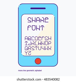 Vector geometric thin line font - simple alphabet in modern mono line style - typography design elements. Hipster modern font. Line art style typefaces. Vector uppercase glyphs set.
