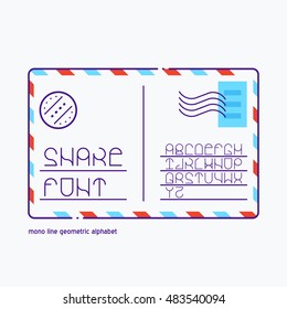 Vector geometric thin line font - simple alphabet in modern mono line style - typography design elements. Hipster modern font. Line art style typefaces. Vector uppercase glyphs set.