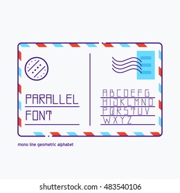 Vector geometric thin line font - simple alphabet in modern mono line style - typography design elements. Hipster modern font. Line art style typefaces. Vector uppercase glyphs set.