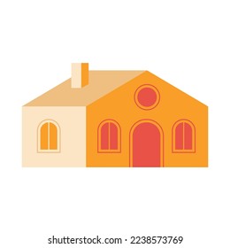 Casa de pueblo con vectores geométricos. Edificio minimalista plano con chimenea, elemento de diseño urbano. Ilustración de moda.