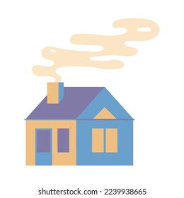 Vector geometric town house. Flat minimal geometric building with chimney and smoke, city design element. Trendy illustration.