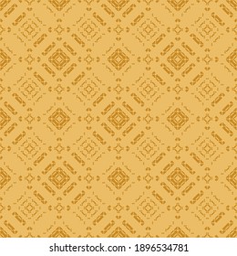 Vector geometric traditional folk ornament. Ethnic seamless pattern. Minimal ornamental background with small squares, diamonds, lines. Mustard yellow color. Subtle repeat design for wallpaper, decor
