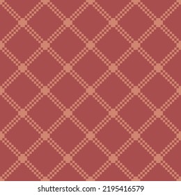 Vector geometric traditional folk ornament. Nordic scandinavian style. Winter Christmas theme. Simple seamless pattern in dark orange color. Ornamental background with squares, grid. Retro design