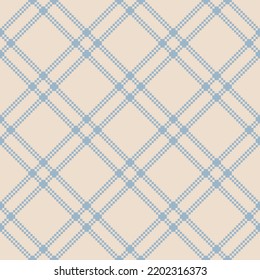 Vector geometric traditional folk ornament. Nordic scandinavian style. Winter Christmas theme. Simple retro vintage seamless pattern. Blue and beige color. Ornamental background with squares, grid