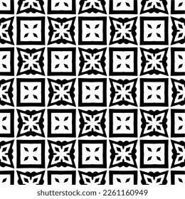 Vector geometric traditional folk ornament. Ethnic seamless pattern. Minimal ornamental background with abstract shapes. Black and white texture. Dark repeat design.