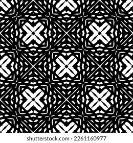 Vector geometric traditional folk ornament. Ethnic seamless pattern. Minimal ornamental background with abstract shapes. Black and white texture. Dark repeat design.