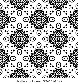 Vector geometric traditional folk ornament. Ethnic seamless pattern. Minimal ornamental background with abstract shapes. Black and white texture. Dark repeat design.