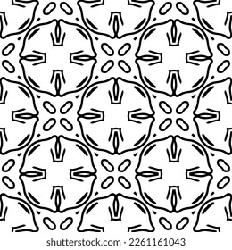 Vector geometric traditional folk ornament. Ethnic seamless pattern. Minimal ornamental background with abstract shapes. Black and white texture. Dark repeat design.