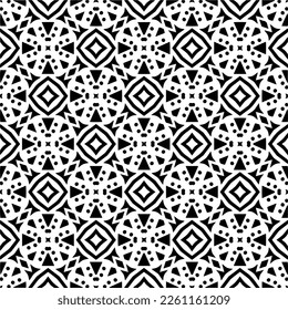 Vector geometric traditional folk ornament. Ethnic seamless pattern. Minimal ornamental background with abstract shapes. Black and white texture. Dark repeat design.