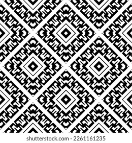 Vector geometric traditional folk ornament. Ethnic seamless pattern. Minimal ornamental background with abstract shapes. Black and white texture. Dark repeat design.