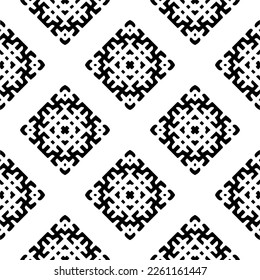 Vector geometric traditional folk ornament. Ethnic seamless pattern. Minimal ornamental background with abstract shapes. Black and white texture. Dark repeat design.