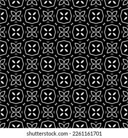 Vector geometric traditional folk ornament. Ethnic seamless pattern. Minimal ornamental background with abstract shapes. Black and white texture. Dark repeat design.