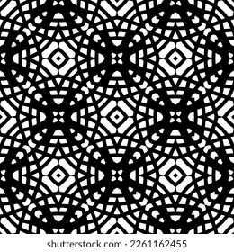 Vector geometric traditional folk ornament. Ethnic seamless pattern. Minimal ornamental background with abstract shapes. Black and white texture. Dark repeat design.