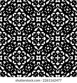 Vector geometric traditional folk ornament. Ethnic seamless pattern. Minimal ornamental background with abstract shapes. Black and white texture. Dark repeat design.