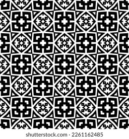 Vector geometric traditional folk ornament. Ethnic seamless pattern. Minimal ornamental background with abstract shapes. Black and white texture. Dark repeat design.