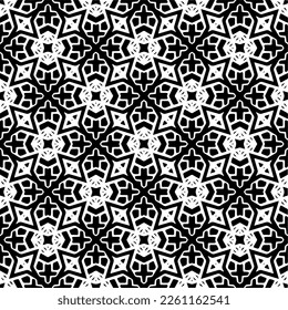 Vector geometric traditional folk ornament. Ethnic seamless pattern. Minimal ornamental background with abstract shapes. Black and white texture. Dark repeat design.