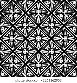 Vector geometric traditional folk ornament. Ethnic seamless pattern. Minimal ornamental background with abstract shapes. Black and white texture. Dark repeat design.