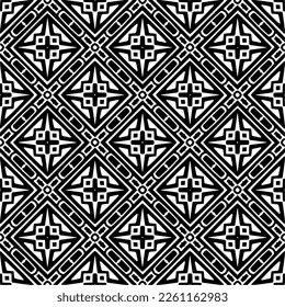 Vector geometric traditional folk ornament. Ethnic seamless pattern. Minimal ornamental background with abstract shapes. Black and white texture. Dark repeat design.