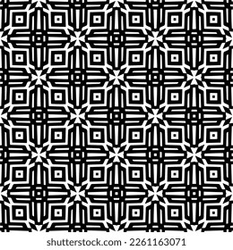 Vector geometric traditional folk ornament. Ethnic seamless pattern. Minimal ornamental background with abstract shapes. Black and white texture. Dark repeat design.