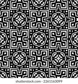 Vector geometric traditional folk ornament. Ethnic seamless pattern. Minimal ornamental background with abstract shapes. Black and white texture. Dark repeat design.