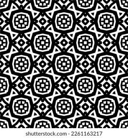 Vector geometric traditional folk ornament. Ethnic seamless pattern. Minimal ornamental background with abstract shapes. Black and white texture. Dark repeat design.